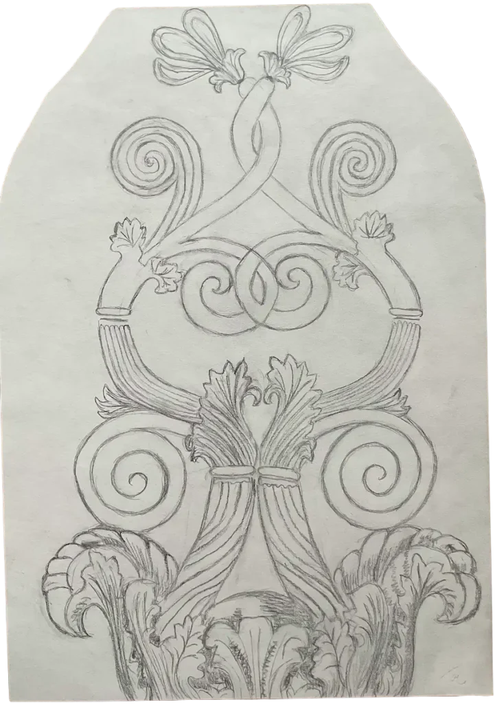 Crtež zavijutaka koji podsjećaju na rimske jonske i korintske stupove 